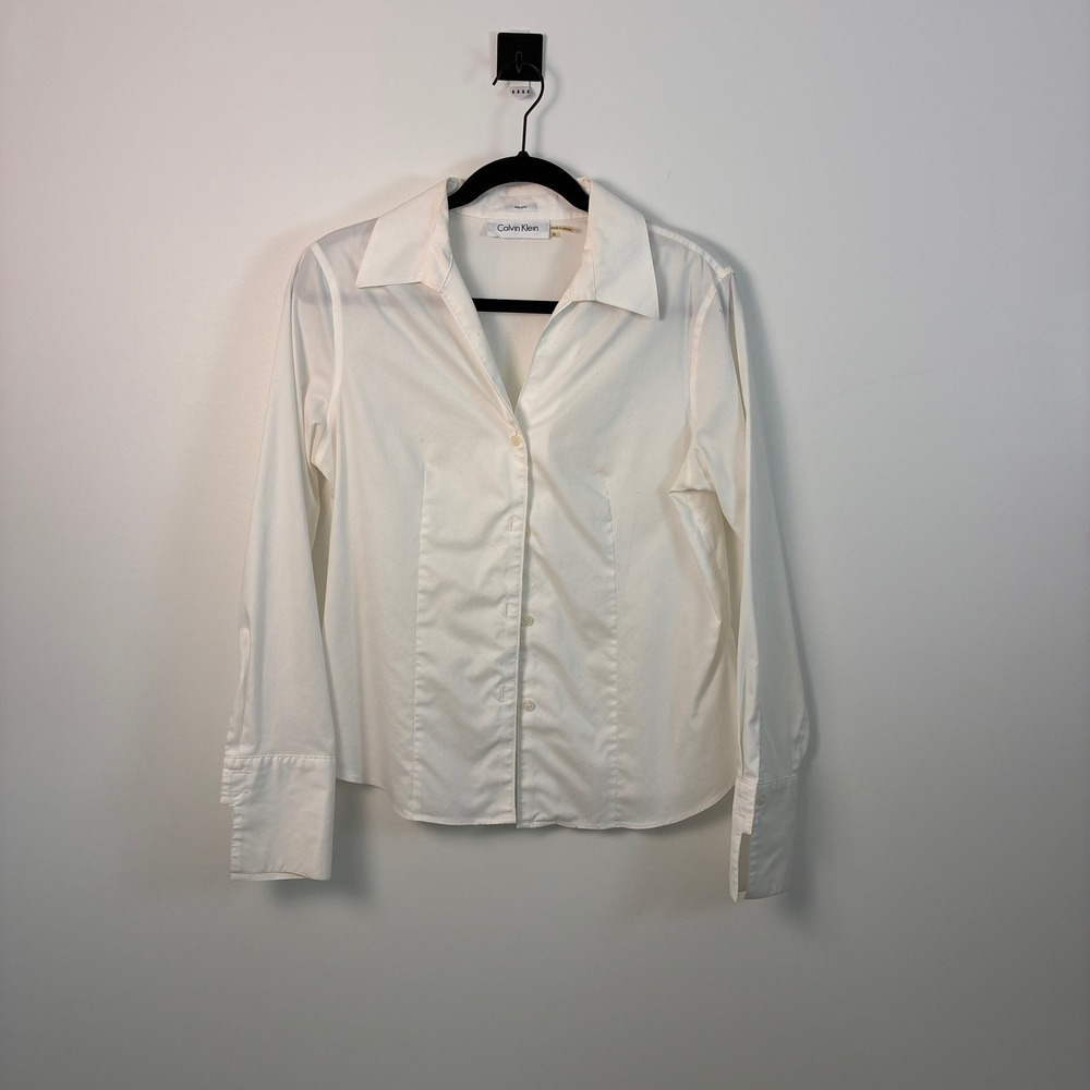 Calvin Klein Womens‎ White Non-Iron Cotton Button Down Shirt Size 8 CSSPTD001